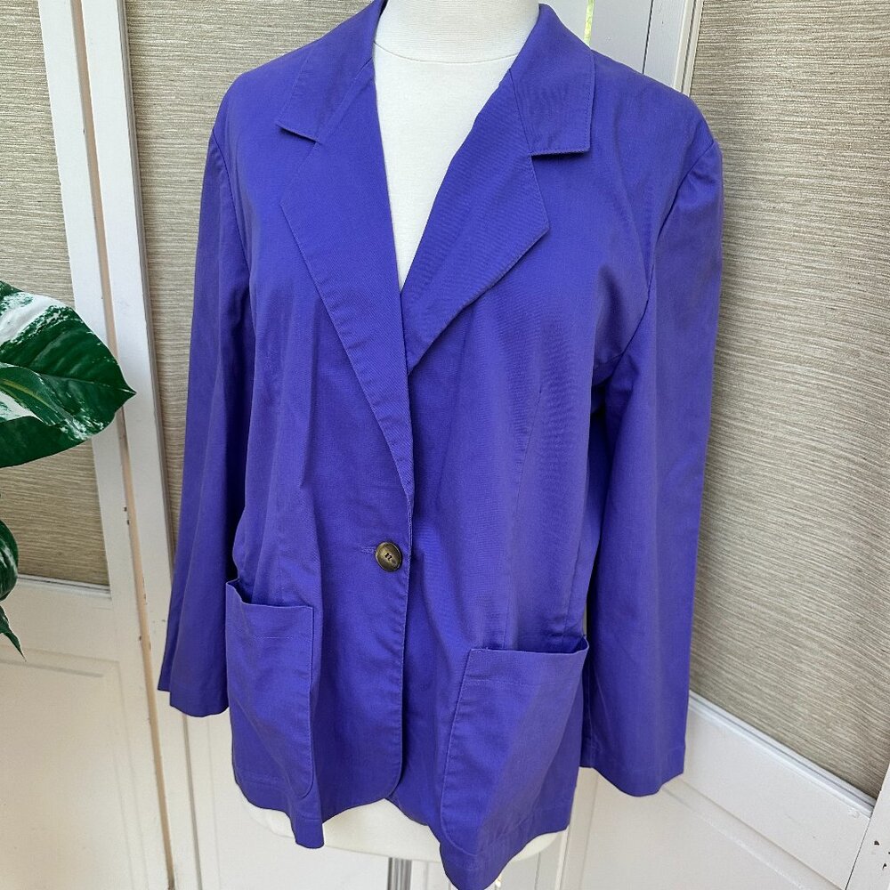 Vintage 80s Purple Blazer Petite Large Longline Jacket Pockets